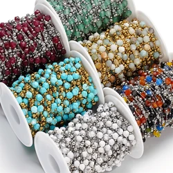 1meter/Lot Colorful Faceted Stone Beads Beaded Stainless Steel Chains for Bracelet Necklace Anklet DIY Jewelry Making Supplies