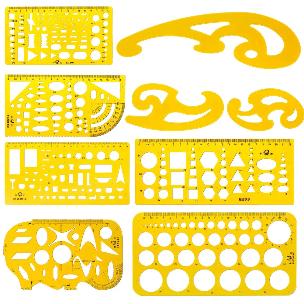 9-Pack Architectural Stencils, Technical Drawing Stencils, French Curve and Stencil Ruler Set, Student Office Drawing Stencils