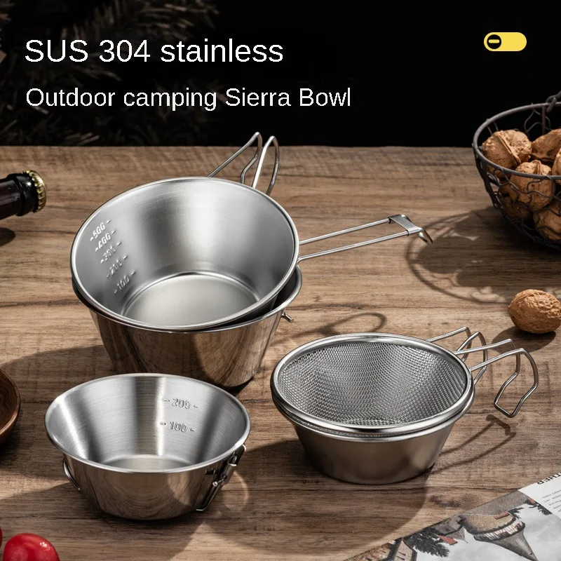 Cuenco de Sierra de acero inoxidable para exteriores, taza ligera portátil para barbacoa, senderismo, Camping con asa, cuencos plegables, utensilios de cocina para Picnic