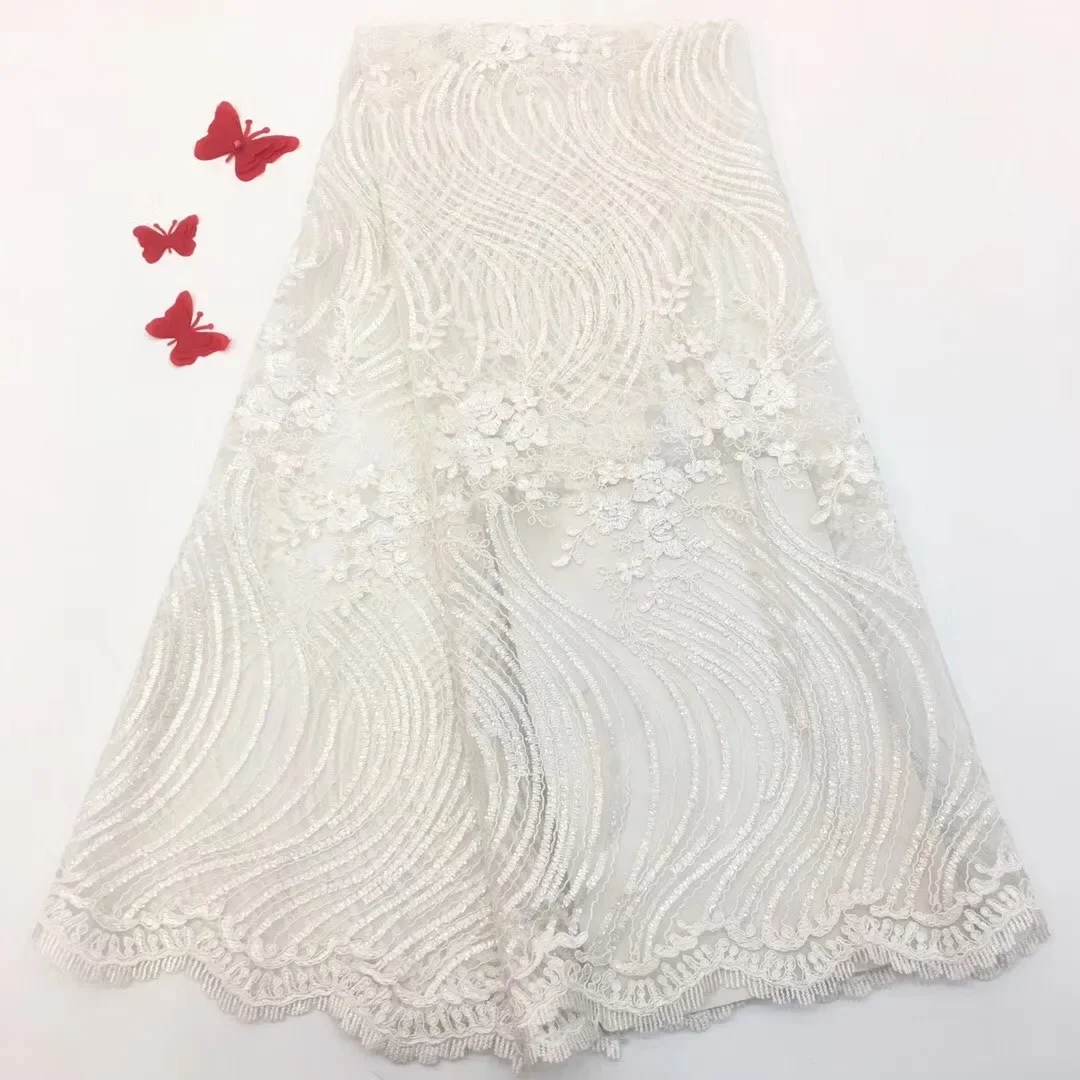 

Embroidery lace fabric with sequins nigerian french tulle lace fabric high quality african lace fabric for party RF117
