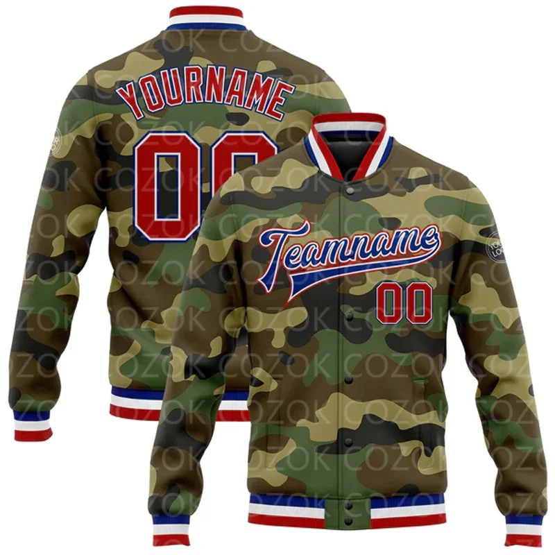 Custom Camouflage Color 3D Printed Baseball Button Jacket Bomber Full-Snap Varsity Letterman Jacket