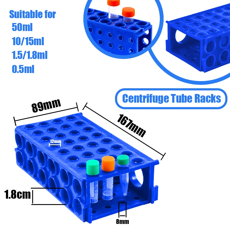 플라스틱 다기능 원심분리기 튜브 랙, 냉동 테스트 튜브 랙, 4 면 사용 가능, 50 ml, 15 ml, 10/1 ml, 5/1 ml, 8/0 ml 