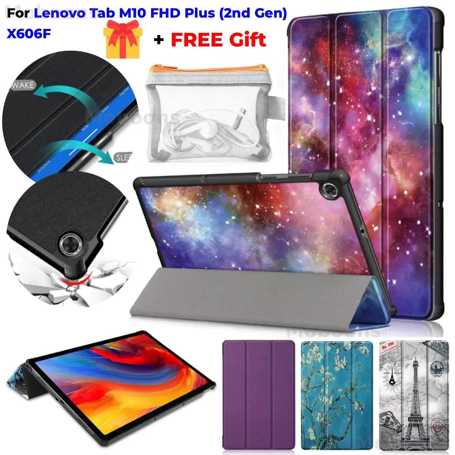 

For Lenovo Tab M10 FHD Plus 2nd Gen Case X606F 10.3'' PU Leather Folding Stand TB-X606X Sleep/Wake Xiaoxin Pad Tablet Cover