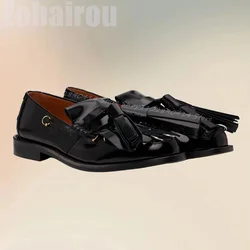 Circle Design Black Tassels Patent Leather Loafers Fashion Slip On Men Shoes Luxurious Handmade Party Banquet Men Casual Shoes