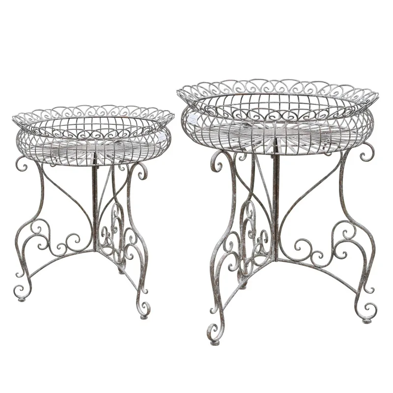 

wrought iron flower stool, round succulent green plant flower stand, flower tray, small table, outdoor balcony rack