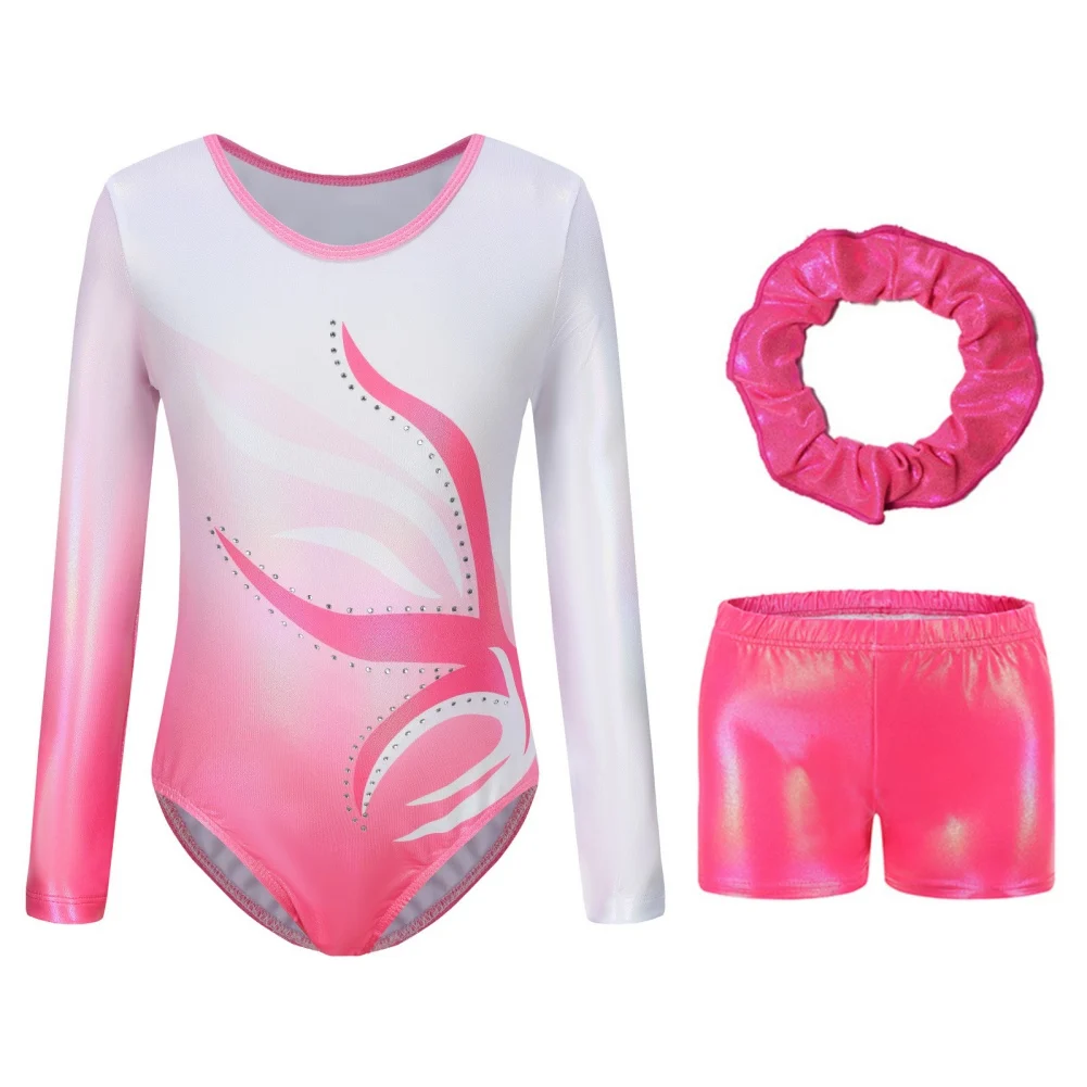 Gym Outfit Long Sleeve Ballet Gymnastics Long Sleeve Dance Dress Girls Diamond-Studded Gymnastics Leotard Practice Stage Suits