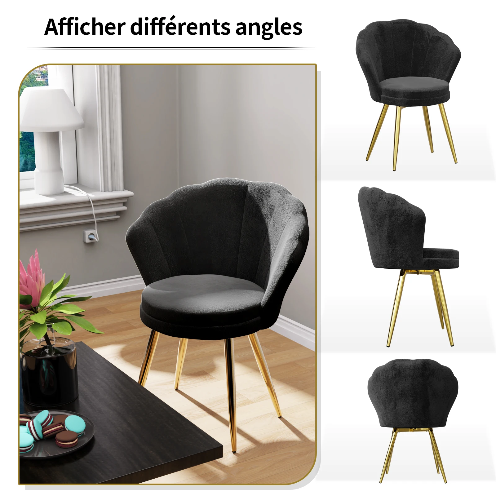 Sillón para Sala de Estar – Silla con Forma de Concha – Respaldo en Forma de Pétalo – Tela de Terciopelo – Patas de Metal – Apto para Sala de Estar y Dormitorio 42x40x80cm