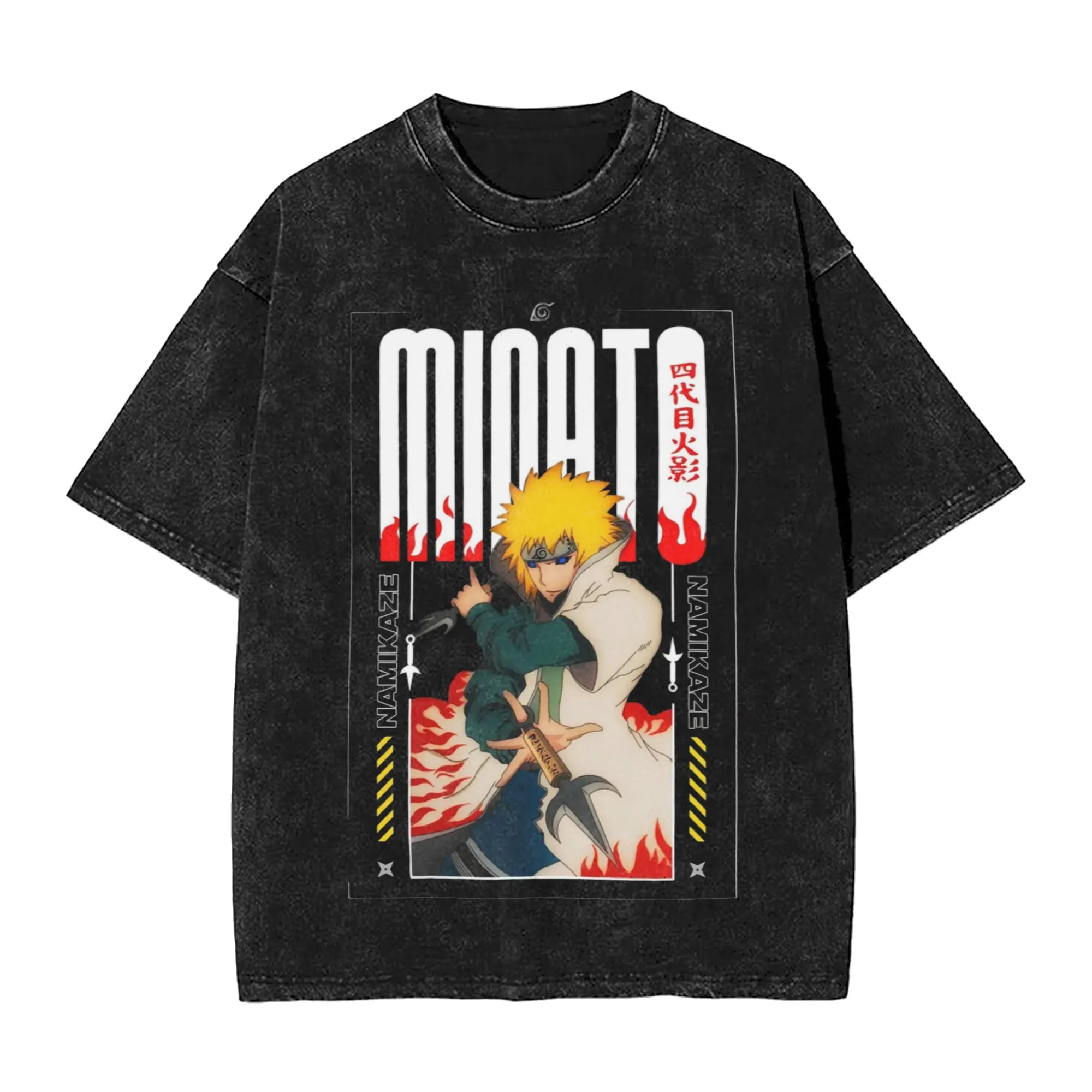 Yellow Ninja Narutoes Anime T Shirts Hip Hop Washed  High Street T-Shirt Fashion Men Women Tops Streetwear Printed Tee Shirt