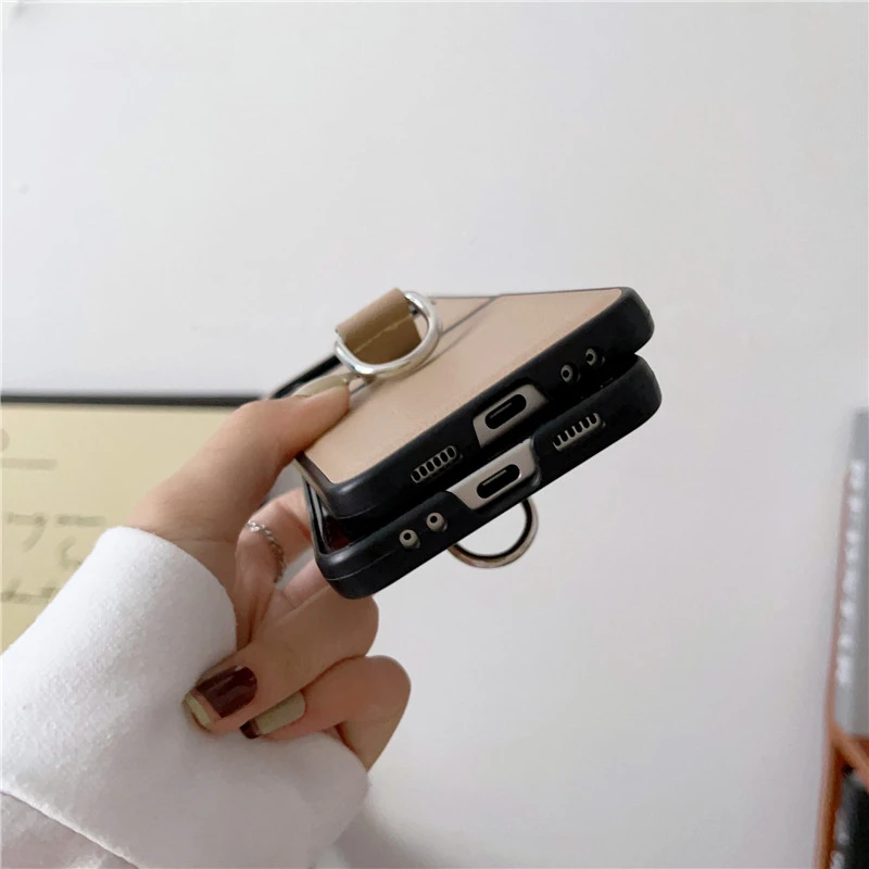 For Samsung Galaxy Z Flip 5 4 3 Phone Case Luxury Pu Leather Hard Plastic Back Cover5G Case with Ring