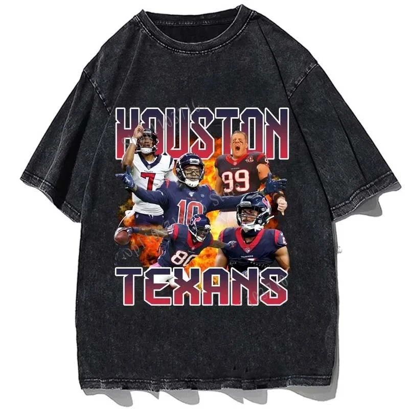 CJ Stround Printed Tshirt Houston Texans Graphic T-shirt Vintage Cotton Loose Oversize T Shirts Men Casual Streetwear Tees Tops