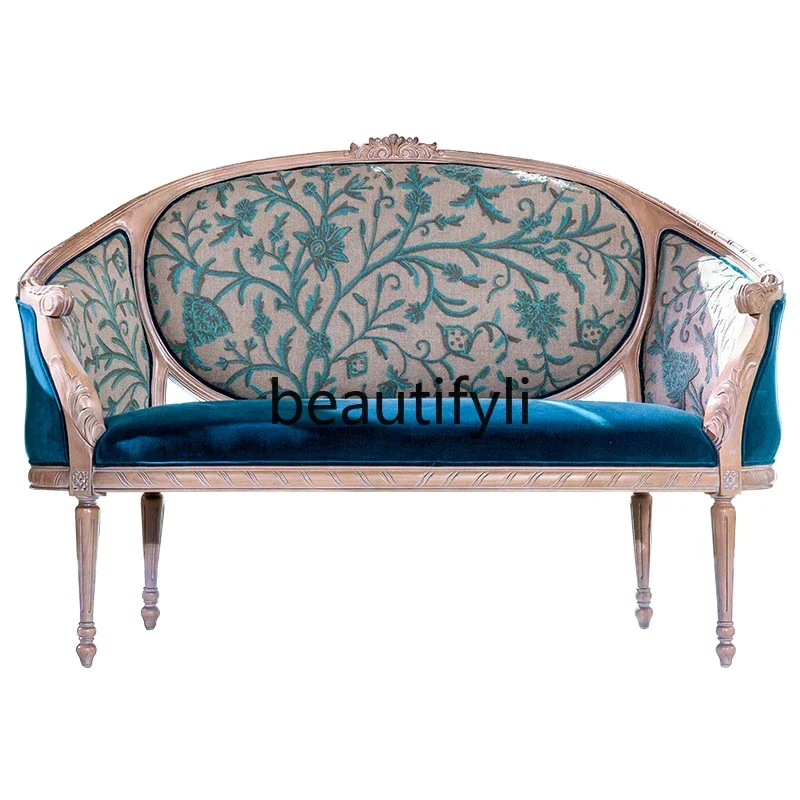 

02French Chinese style wool embroidery sofa combination fabric all solid wood original design
