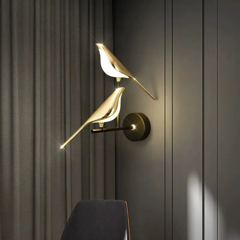 LED Magpie Bird Wall Lamp Modern Simple Bedroom Bedside Living Room Scandinavian Aisle Staircase Lamps Lanterns Gold Wall Light