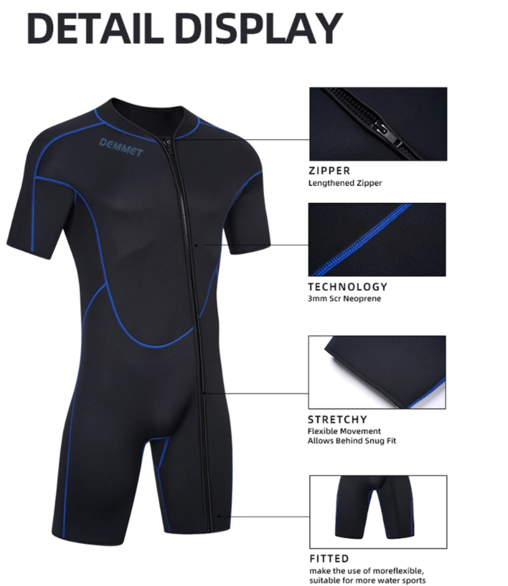 New Wetsuit Men\'s Style 3mm Neoprene One-piece Short Sleeves Swimsuit Warm Sun Protection Snorkeling Outdoor Surf Wet Type Suit