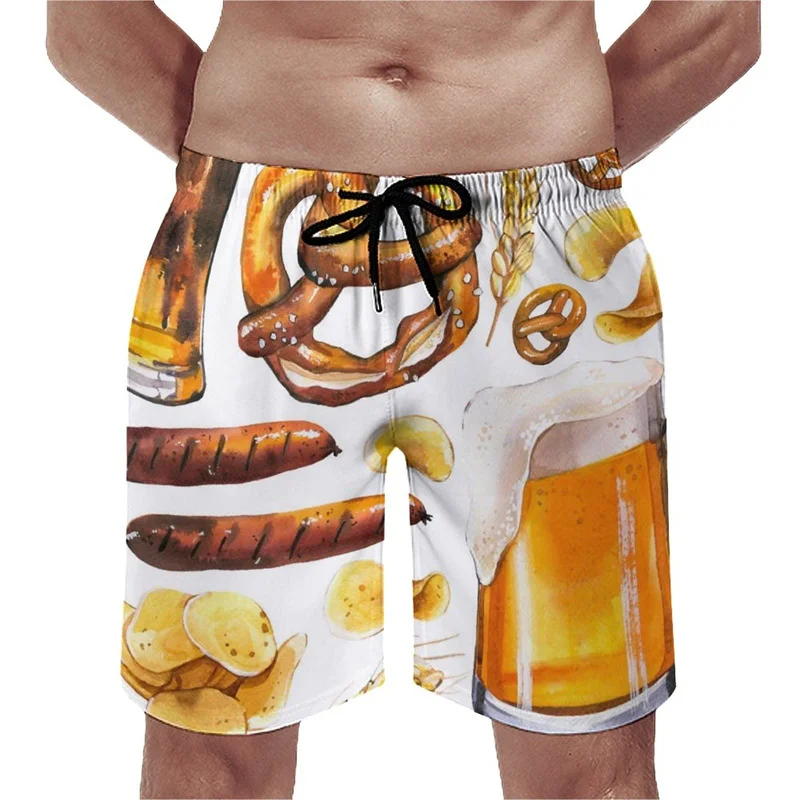 Beer Pattern Beach Shorts For Men Hawaiian Summer Holiday Casual Shorts Street 3d Printed Beer Festival Surfing Board Shorts
