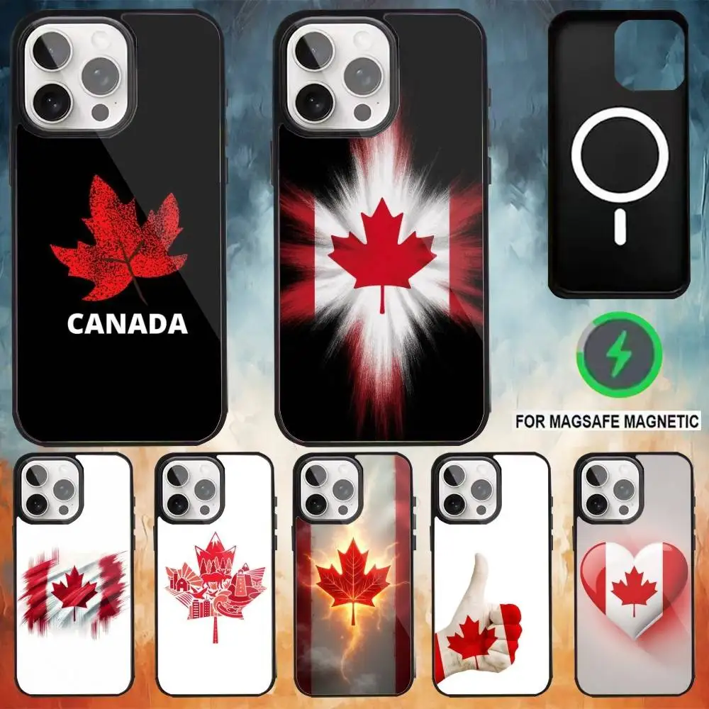 Coque de téléphone avec papier peint drapeau du Canada, étui magnétique pour iPhone17,16,15,14,13,12,11 Plus,Pro Max, chargement sans fil Magsafe