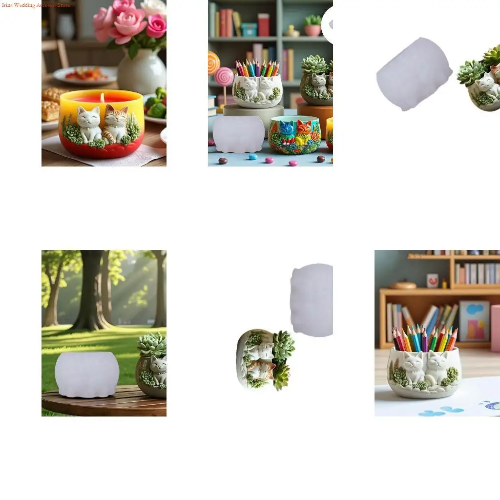 

G92D Cats Silicone Mold Crafting Supplies Perfect for Creating Resin Planter Jewelry Containers Detailed