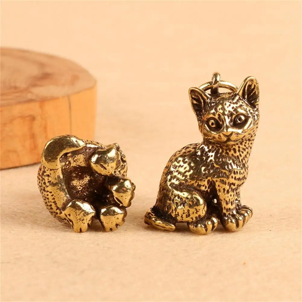 Pure Copper Cat Figurines Miniatures Vintage Bronze Animal Statue Home Decoration Accessories DIY Hanging Oranment Crafts