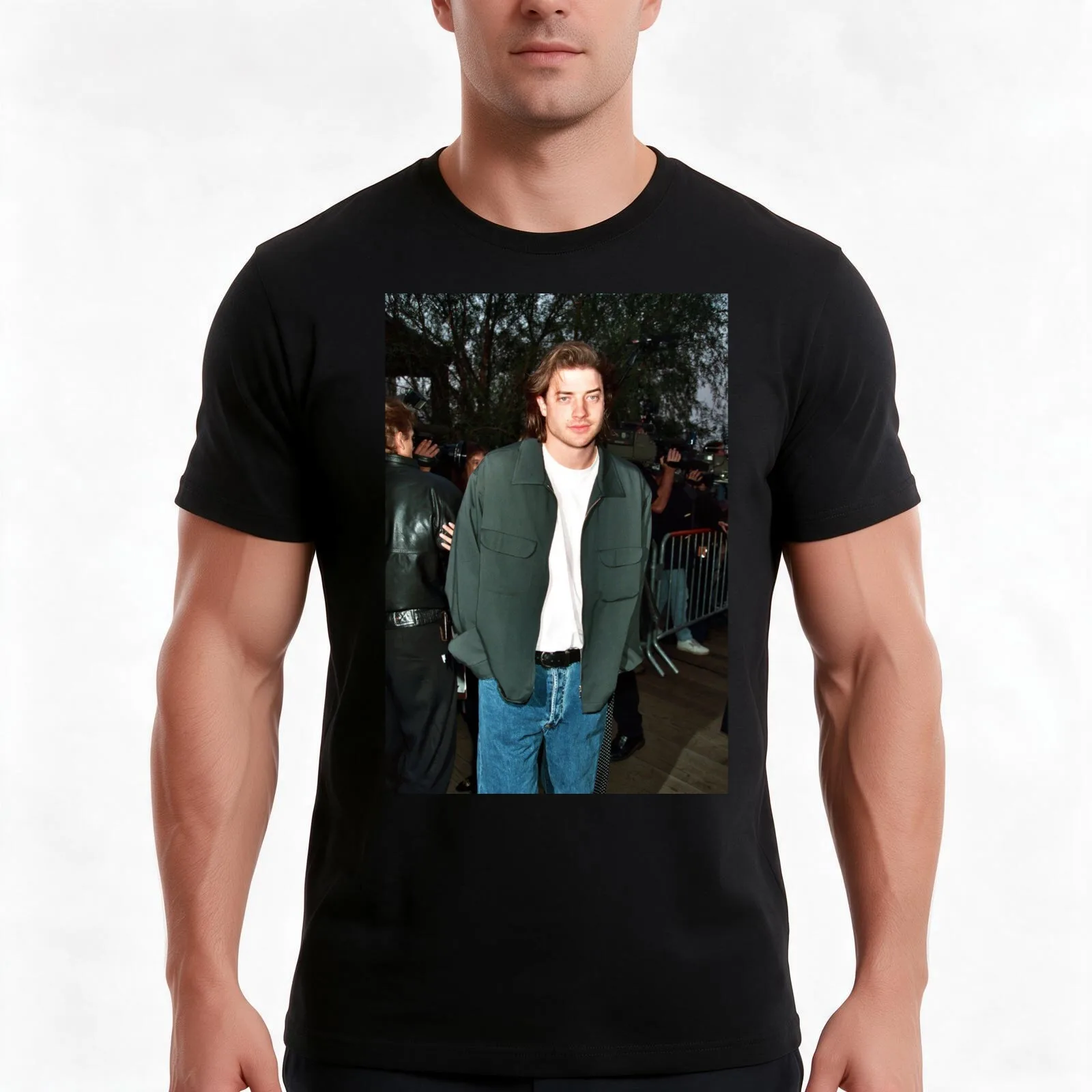 Brendan Fraser T-Shirt, Summer Casual Cotton Tee, Oversized Streetwear Tops, Vintage Graphic Print, Loose Fit Short Sleeve