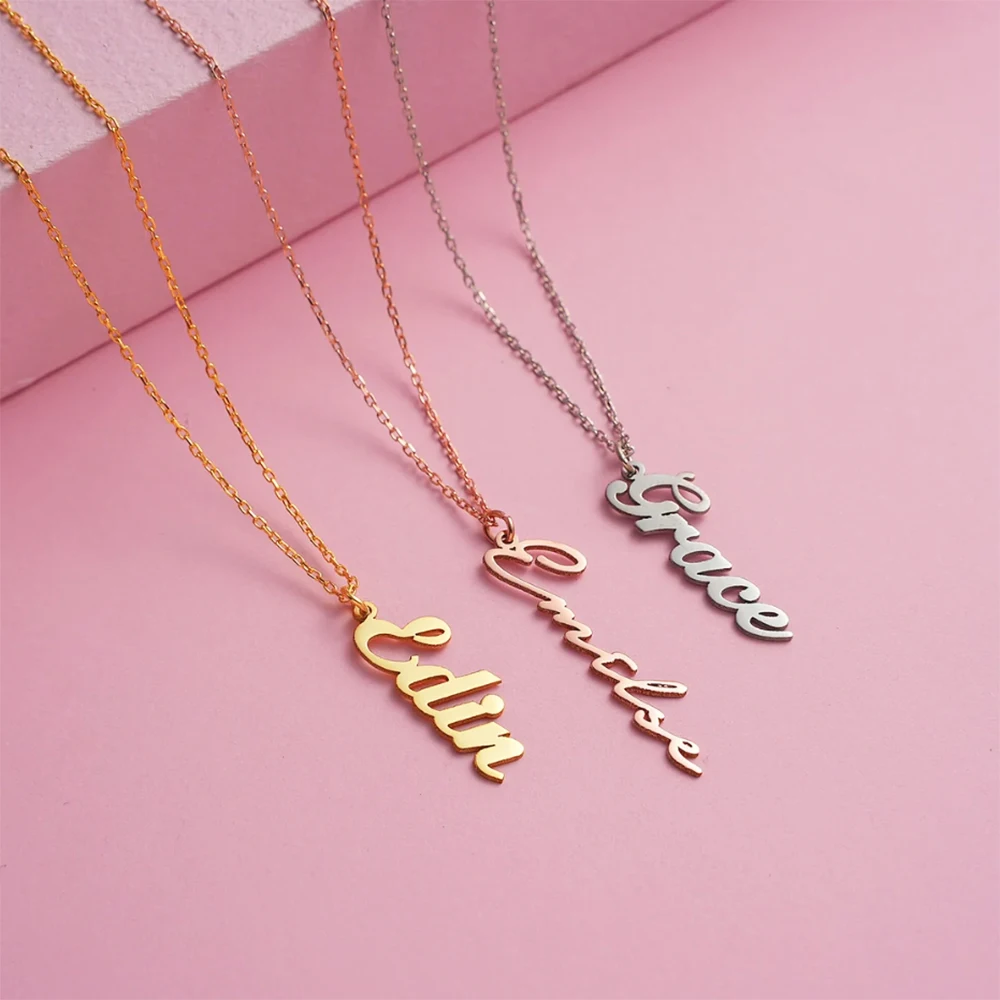 Customized Name Necklace, Personalized Vertical Name Pendant, Stainless Steel Women's Jewelry, Multiple Font Personalization