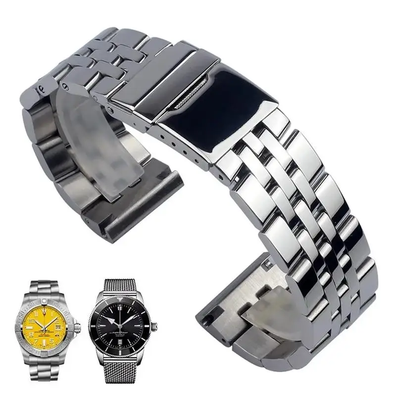 

ONECMN 20mm 22mm 24mm Silver Stainless Steel Watch Strap Metal WatchBands For Breitling Premier Avenger Super Ocean Wrist