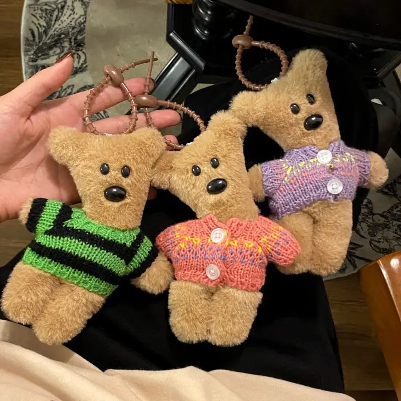 Crooked Neck Bear Funny Keychains Creative Small Bear Cute Keychain Bag Pendnat Accessories Plush Bear Doll Keyrings Wholesale