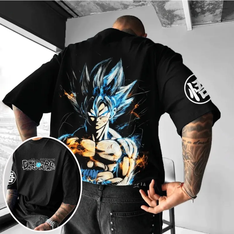 

Мужская футболка с 3D принтом Dragon Ball в стиле аниме Goku Super Saiyan, синяя футболка с рисунком персонажа, синяя аура и «wu», дизайн элемента кандзи