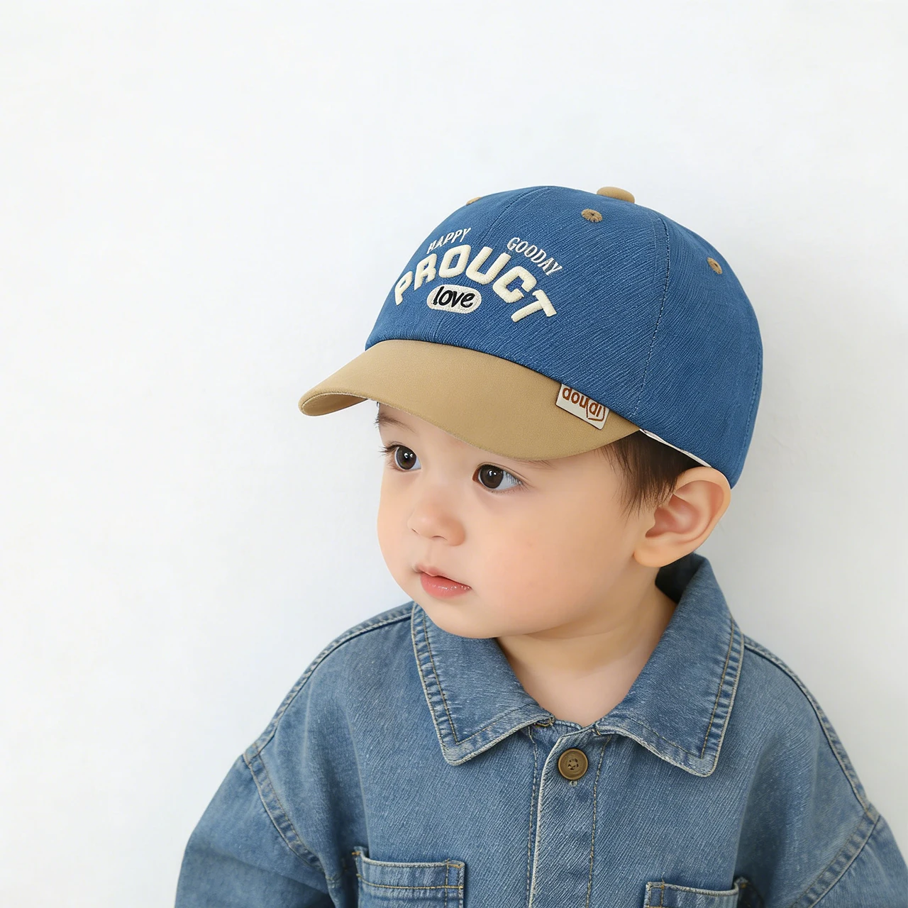 

Бейсболка с вышивкой буквами для малышей 3-18 месяцев, с цветными вставками, синяя джинсовая кепка с козырьком для мальчиков и девочек, детский солнцезащитный козырек