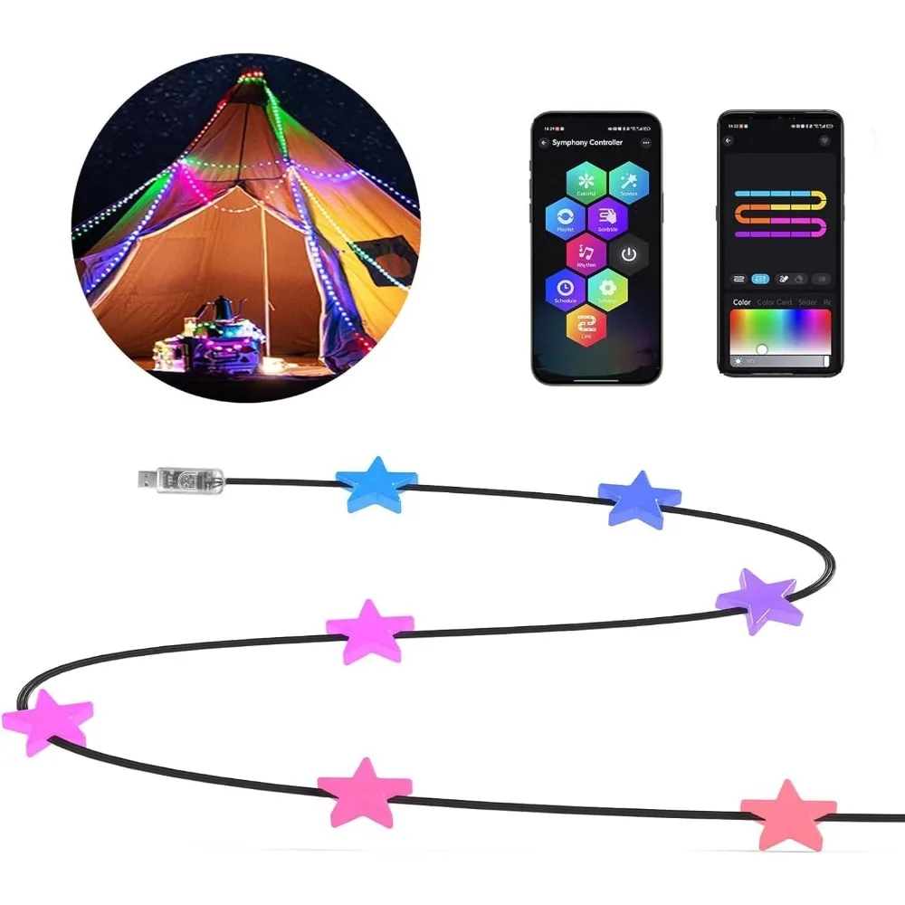 Guirlande lumineuse étoile intelligente, guirlande lumineuse LED 33 pieds 66, lumières de tente pour fête avec application, synchronisation de la musique, guirlande lumineuse de contrôle de groupe pour être