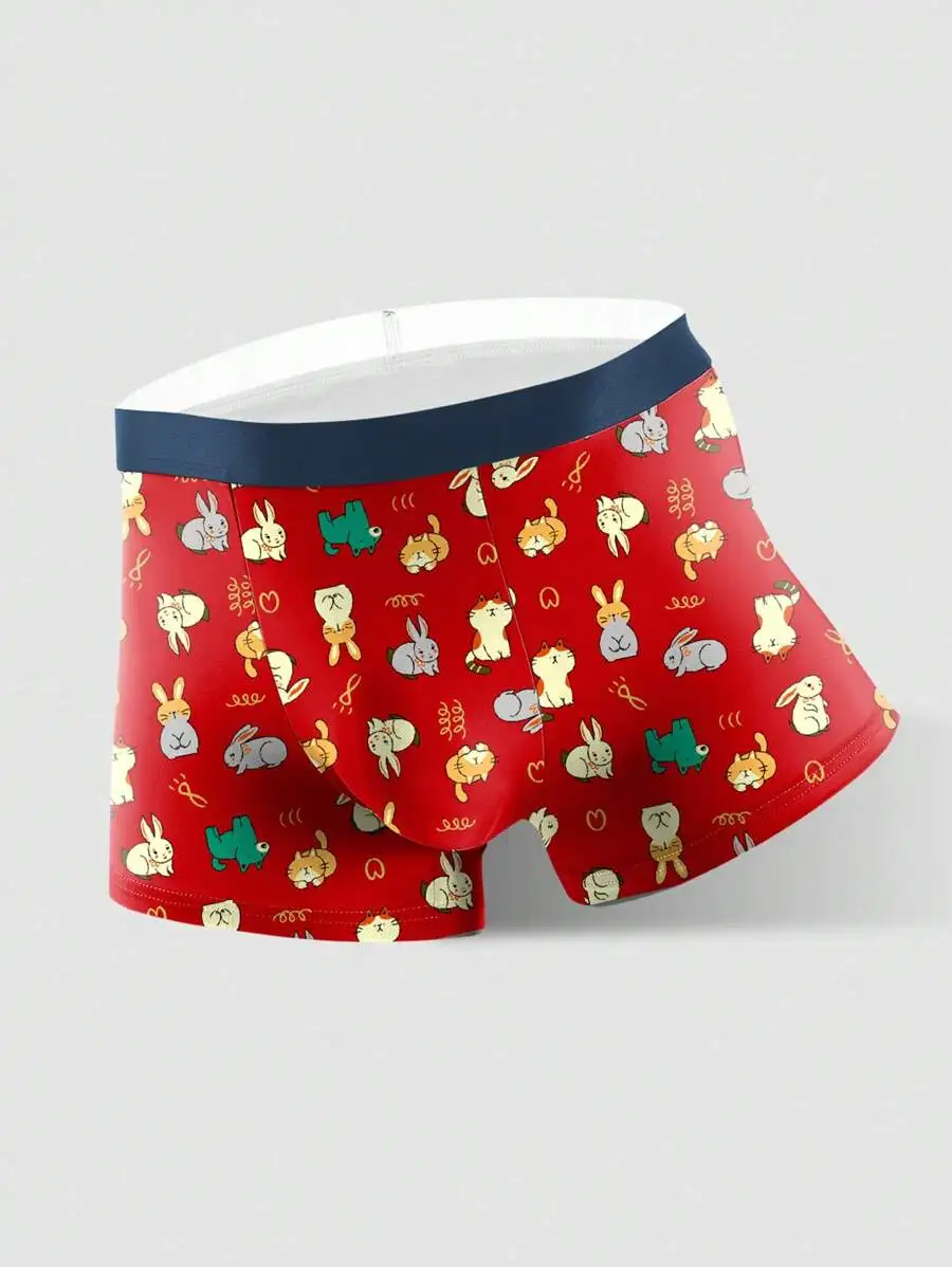 

Mens 5 Pieces Cartoon Print Boxer Shorts Red