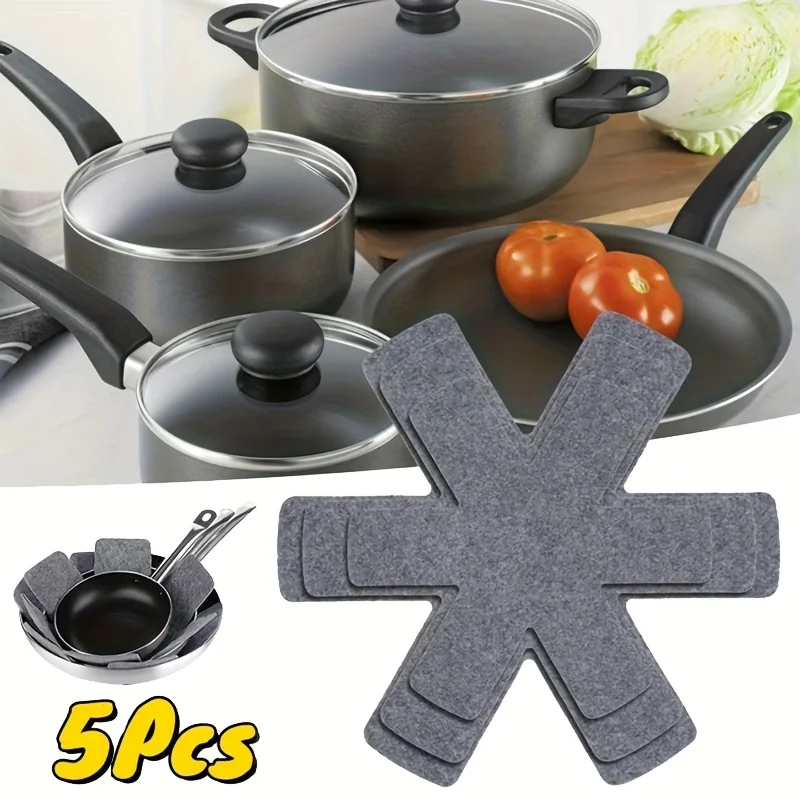 5Pcs Pot Pan Felt Protectors Divider Pads Heat Resistant Prevent Scratching Separate Mat Surfaces For Cookware Kitchen Tool