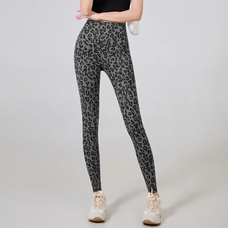 حجم كبير ليوبارد طباعة المرأة ربيع الخريف ارتداء عالية الخصر رقيقة التمويه اليوغا القرش الرياضة طماق القدم الصغيرة