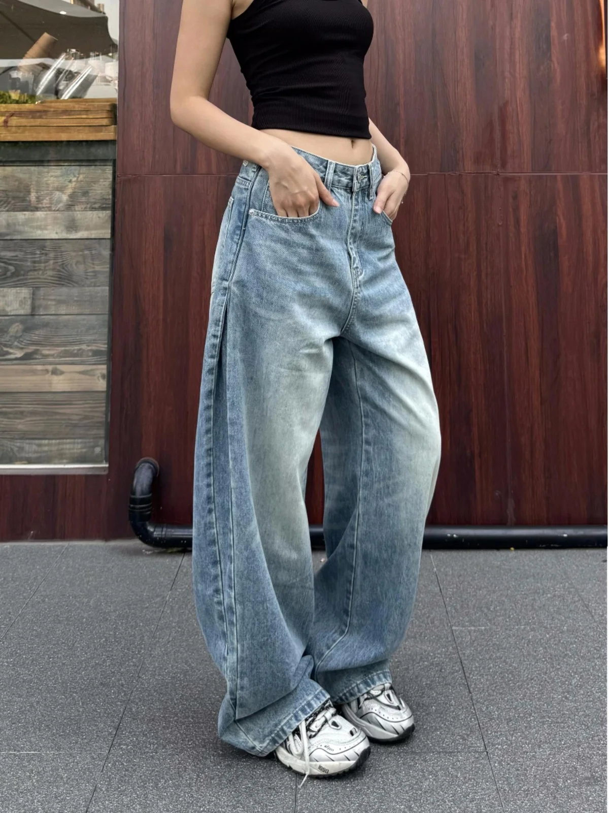 

Джинсы в американском ретро-стиле, свободные, прямые, широкие, в стиле High Street, повседневные, в пол, CleanFit, длинные брюки