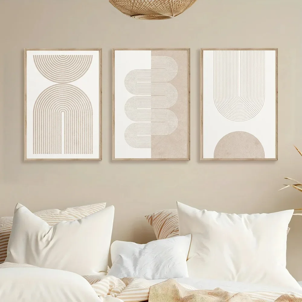 3pcs Modern Geometric Abstract Canvas Prints Poster Neutral Beige Europe Art Style for Living Room Home Decor