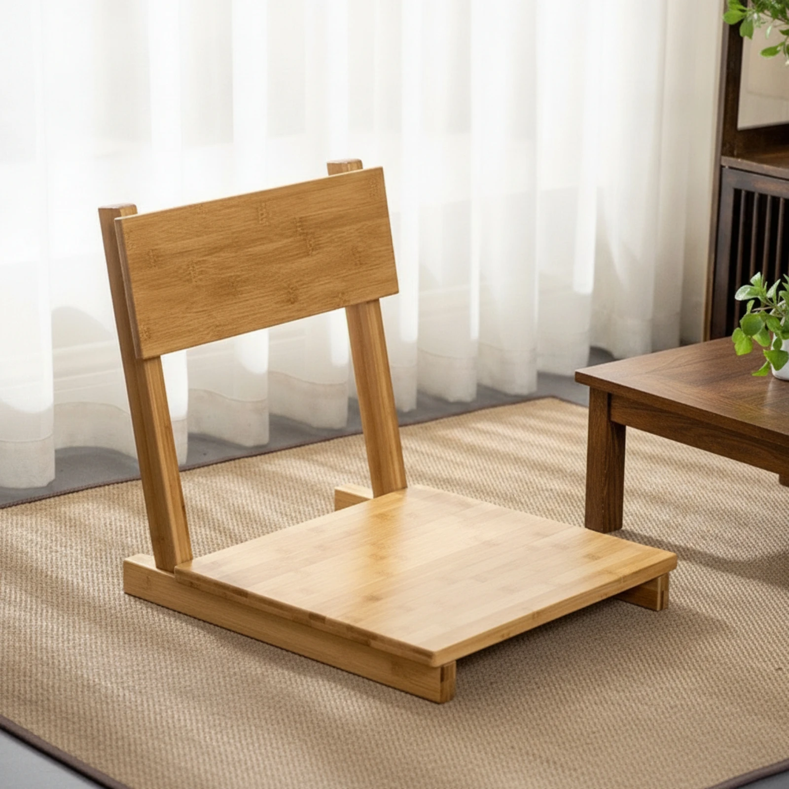 Low-profile Bamboo Floor Chair Foldable Space-saving Seat for Cozy Window or Balcony Use
