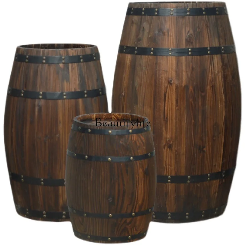 Red Wine Beer Barrel Decoration Antique Oak Wedding Props Set