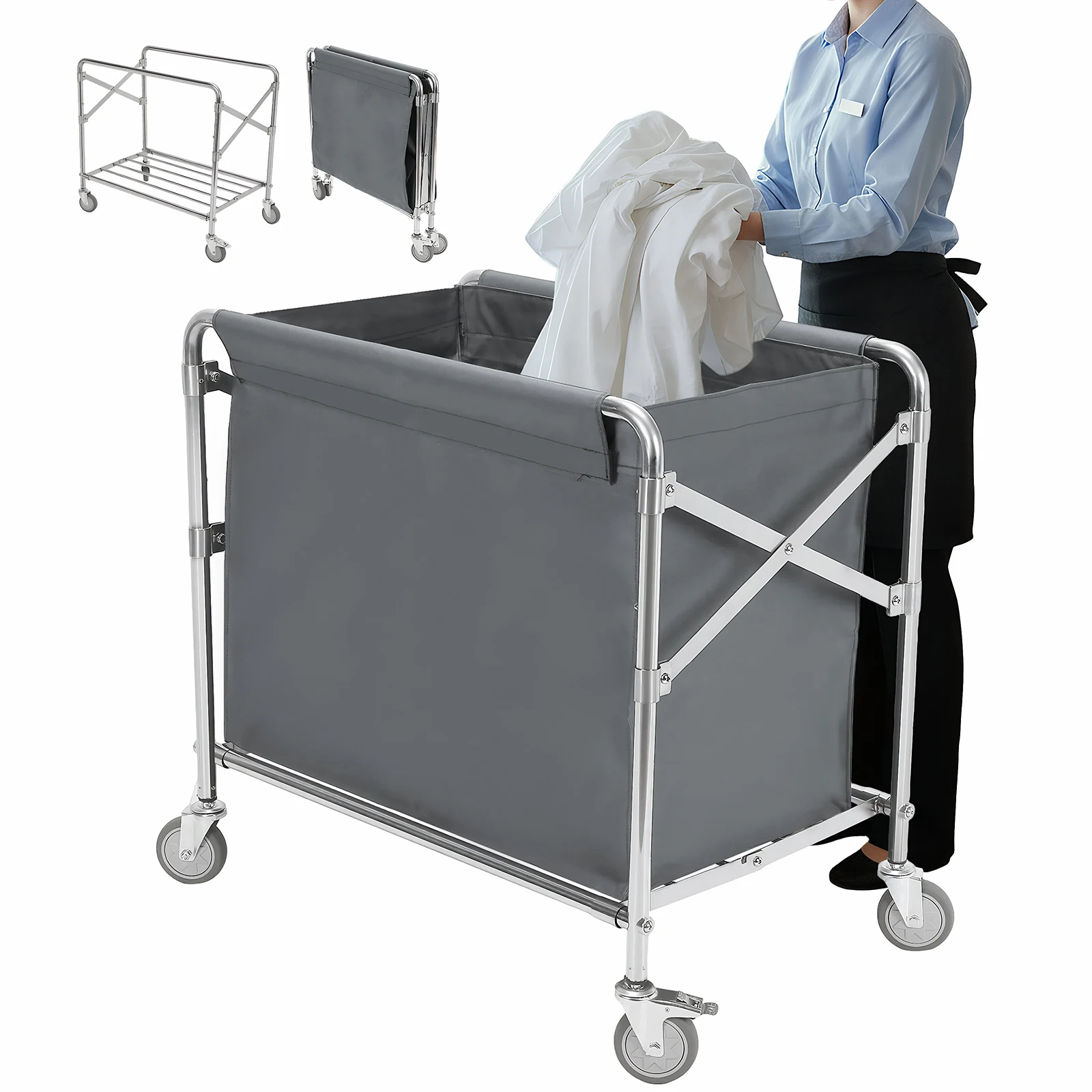 

Collapsible Laundry Basket Trucks 33.86x31.89x20.47in Folding Stainless Steel Rolling Hamper with Wheel for Hotel Hospital Home