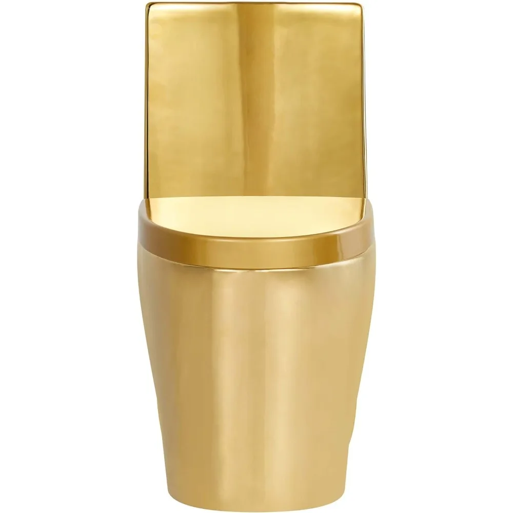 Dual flush long one-piece toilet, efficient flush, shiny gold, beautifully designed to provide you with a comfortable experience