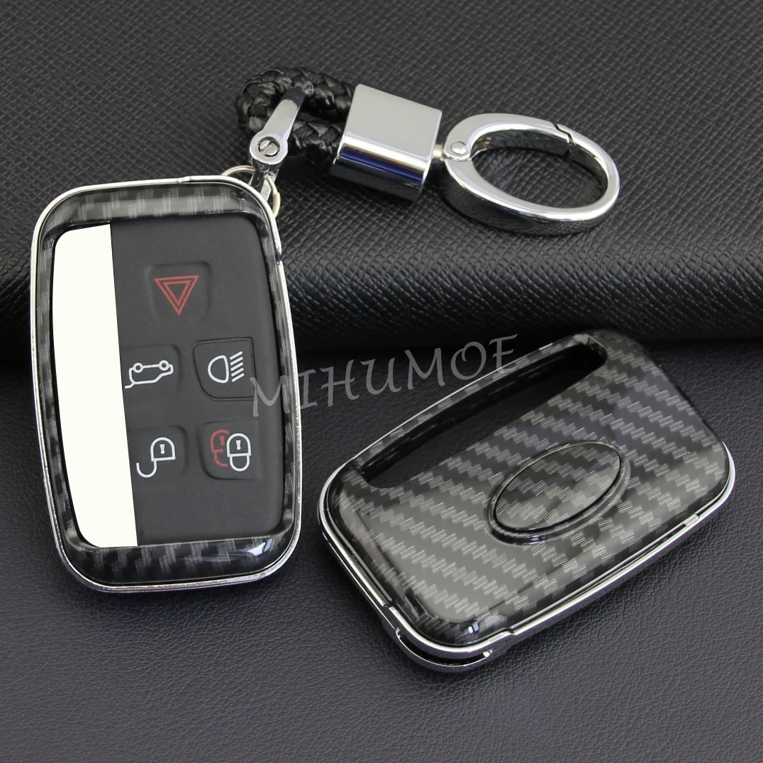 

For Land Range Rover Sport Evoque Velar Discovery4 LR4 Jaguar XE XF XJ F-TYPE F-PACE Car Key Fob Case Cover Chain Carbon Fiber