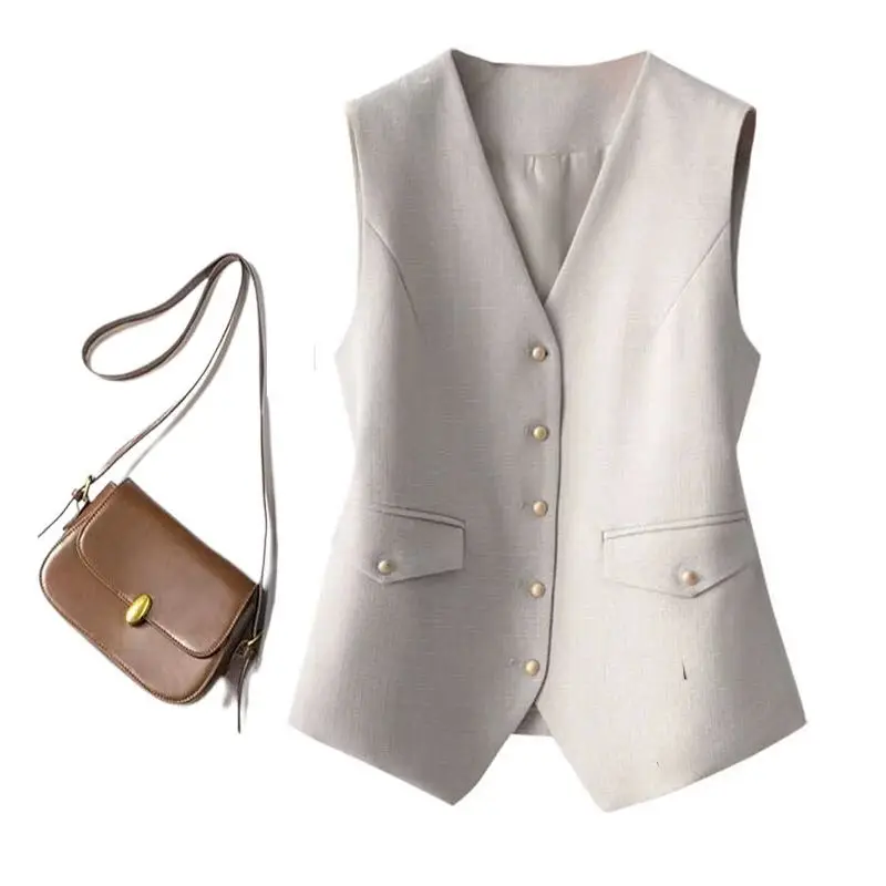 

New Fashionable Short Spring And Autumn Suit Vest Slimming Jacket Stylish Sleeveless Elegant Outerwear Korean Top Coat Women