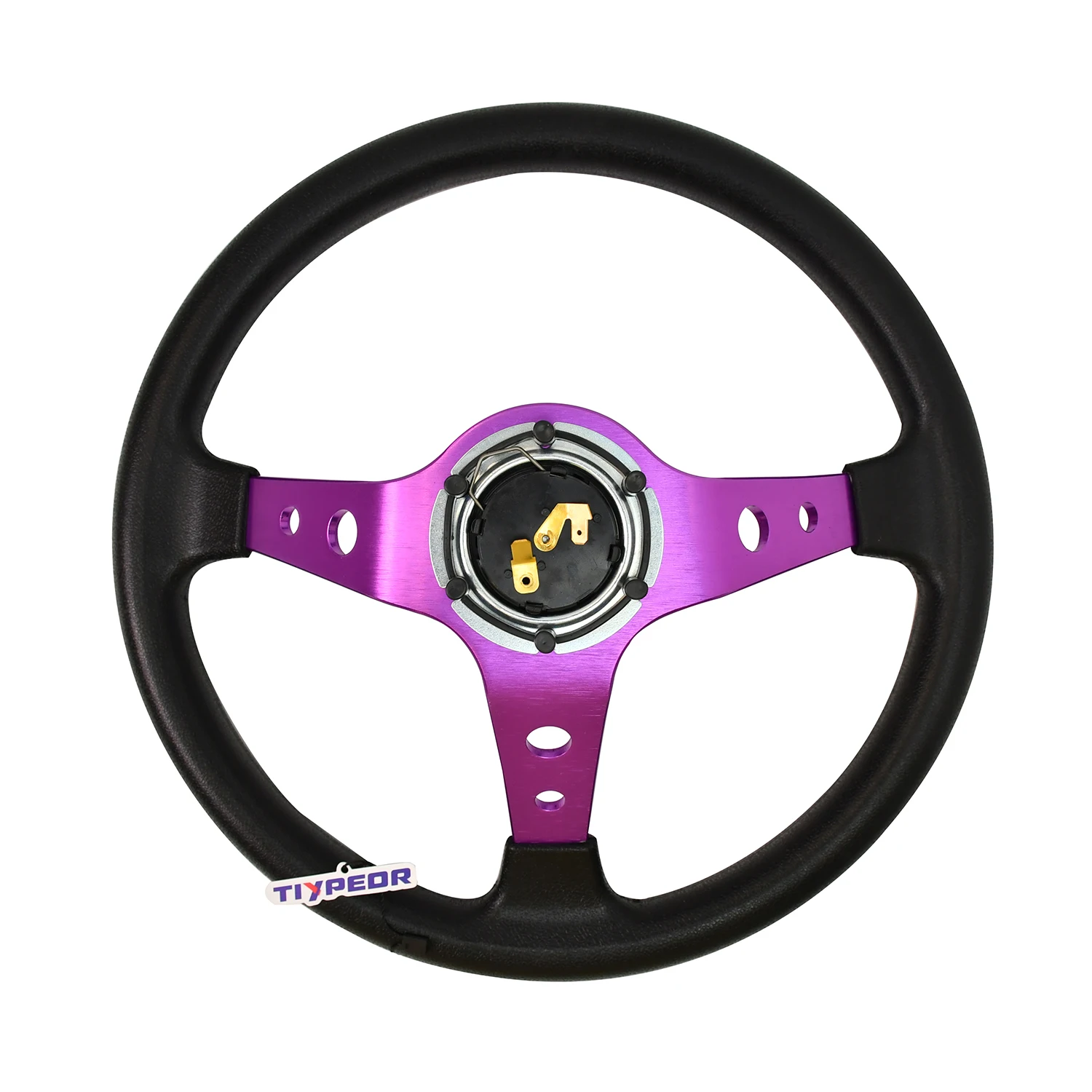 Tiypeor Universal PU Material 14inch 350mm Electroplating Bracket Steering Wheel for Car Volante