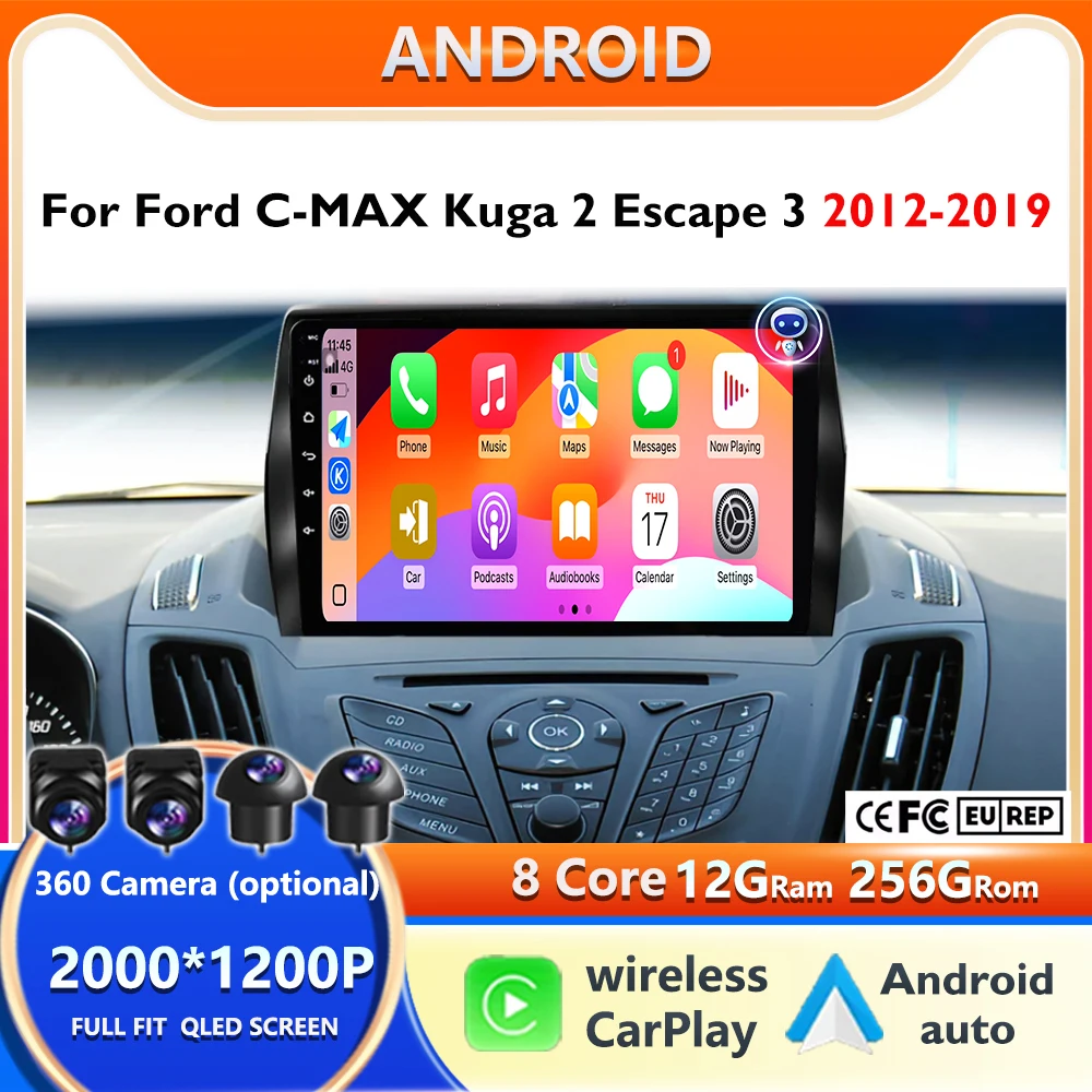 

Android 15 For Ford C-MAX Kuga 2 Escape 3 2012 - 2019 Car Radio Auto Multimedia Video Player Navigation Stereo GPS DSP No 2 Din