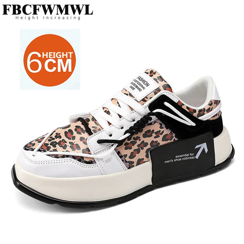 

Fashion Leopard Skateboard Shoes Personality Thick Botton Height Increase Shoes Men Trend Breathable Comfortable Casual Sneakers