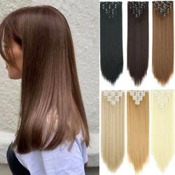 Synthetic Hair Extensions 24inch Hairpiece 140g Straight Hair 7 Clips In False Styling Synthetic Clip In Hair Heat Resistant