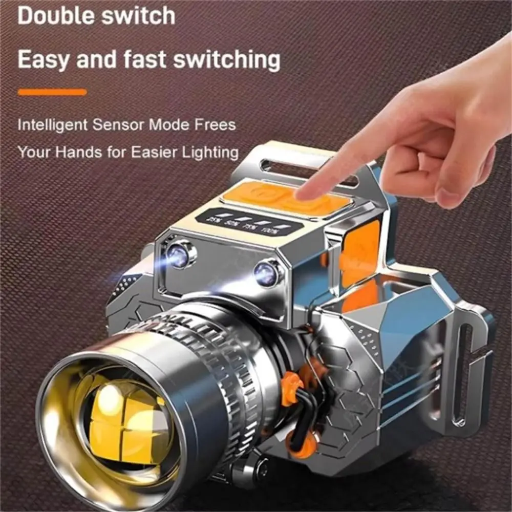 Three-stage Dimmer Mode Head-mounted Flashlight Waterproof USB Rechargeable LED Flashlight Powerful Night Fishing