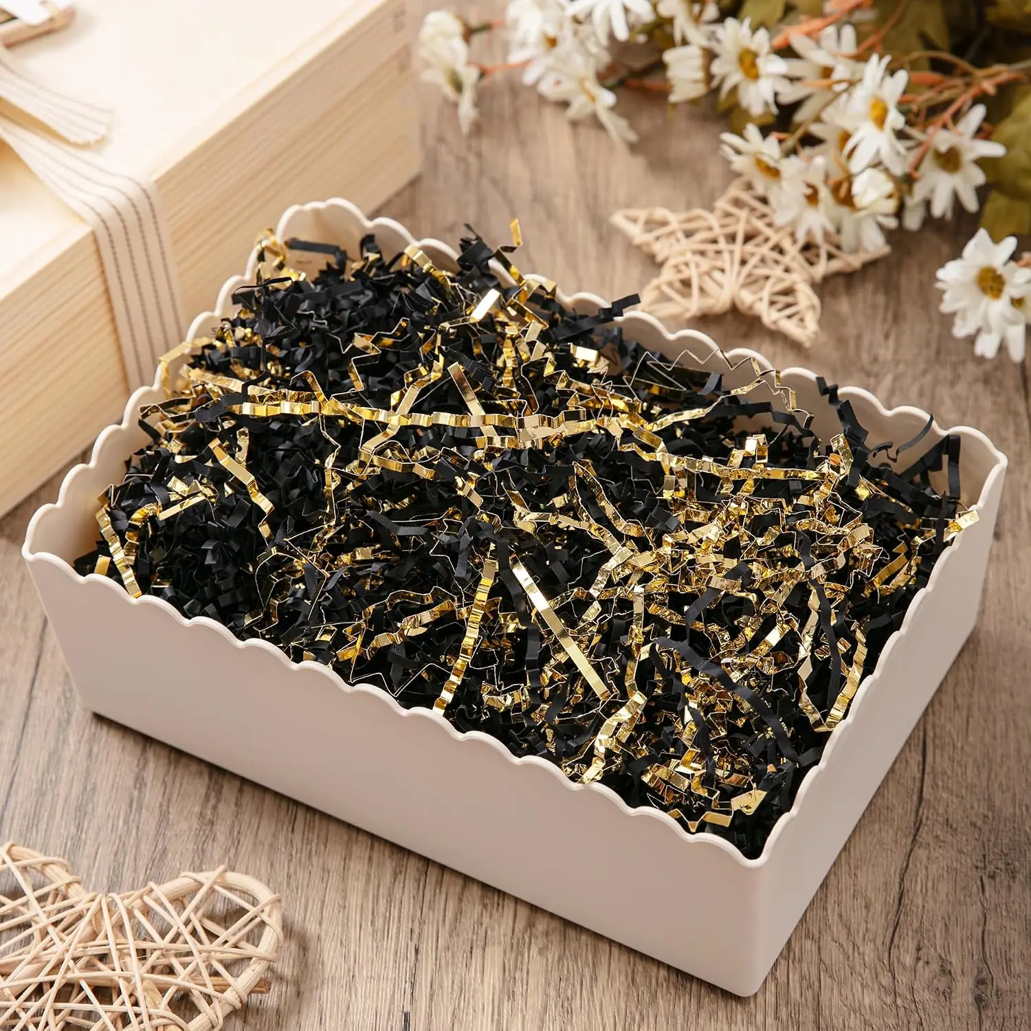 3.53 oz Mixed Double Sided Gold Crinkled Paper Shreds Gift Box Filler Raffia Shredded Paper Packaging Accessories