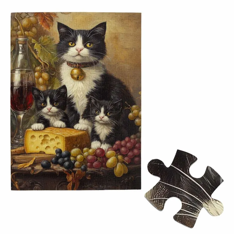 

500pcs Jigsaw Puzzle for Adults - Cats with grapes, cheese, wine, still life oil painting Jigsaw Puzzle