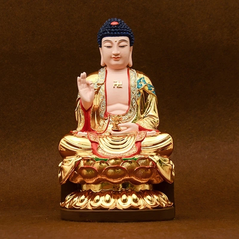 

30cm Gold Colored Plated Sitting Amitabha Bodhisattva Guanyin Statue,Resin Sweeping Demon Home Putting Decoration