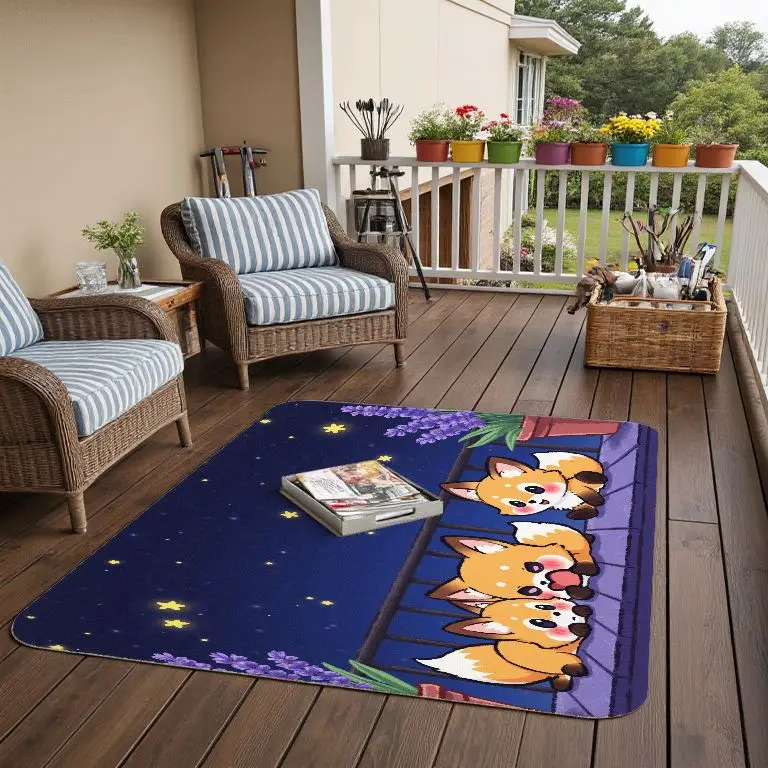 MatMuse Fox Family Di Balkon Malam Berbintang Lembut Diatomaceous Earth Mat Keset Lantai Keset Kamar Mandi Penyerap Perawatan Mudah Fashion Mat