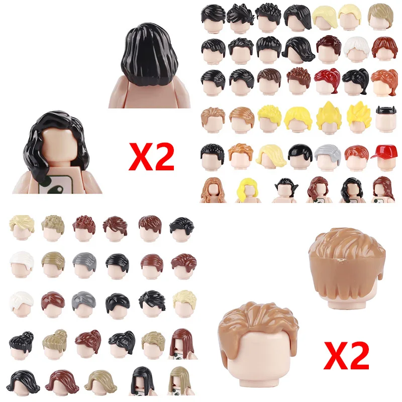 Building Blocks City Figures 2 Pcs Hair Character Head Parts Compatible Man Woman Girl Boy Accessories MOC Bricks Kids Toys