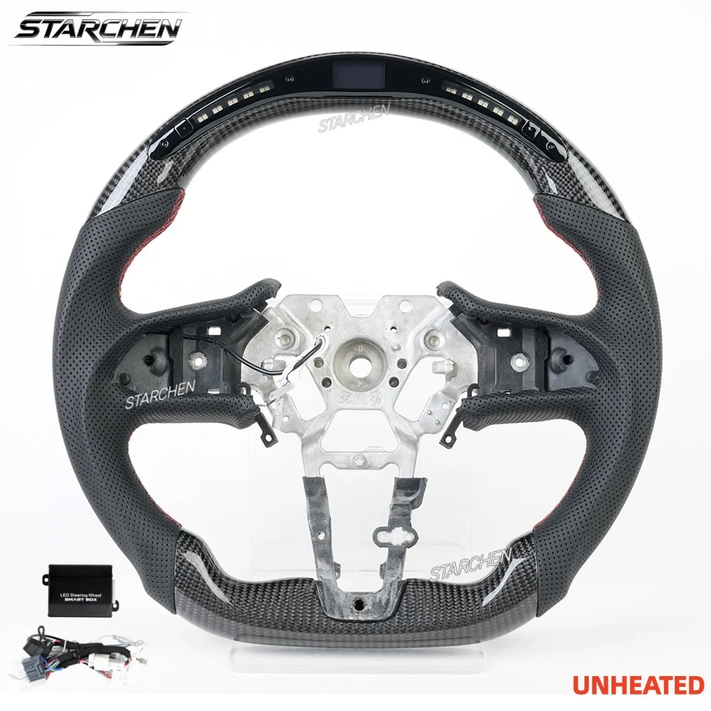 LED Real Carbon Fiber Steering Wheel for Infiniti Q60 2017-2024 Q50 2018-2020 LED Display Indicator Perforated Leather Anti-Slip with Paddle Holes (Non-heated)